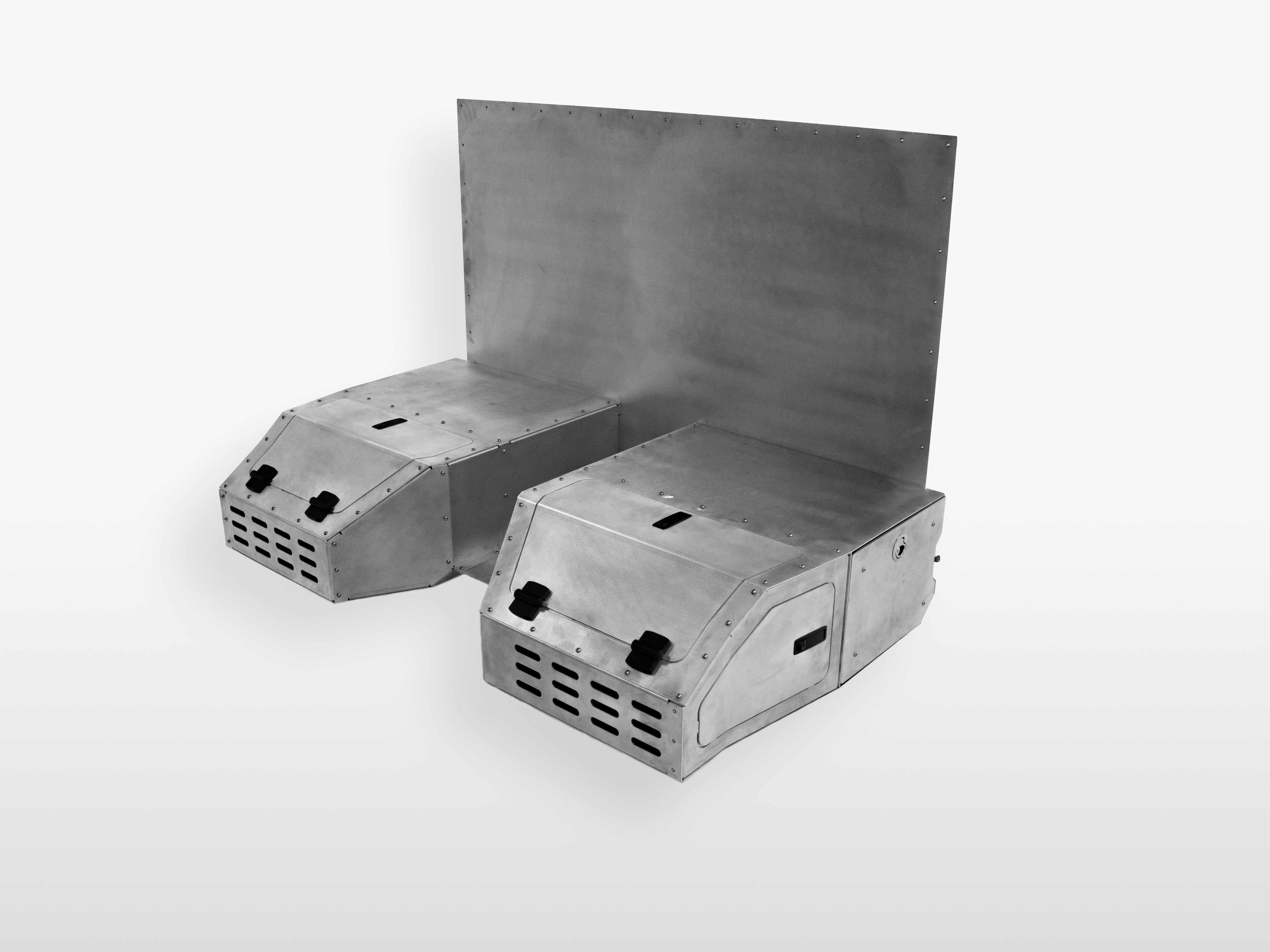 The Highway Tight modular aluminum seat delete system for rig welders, shown from a 45 degree angle.