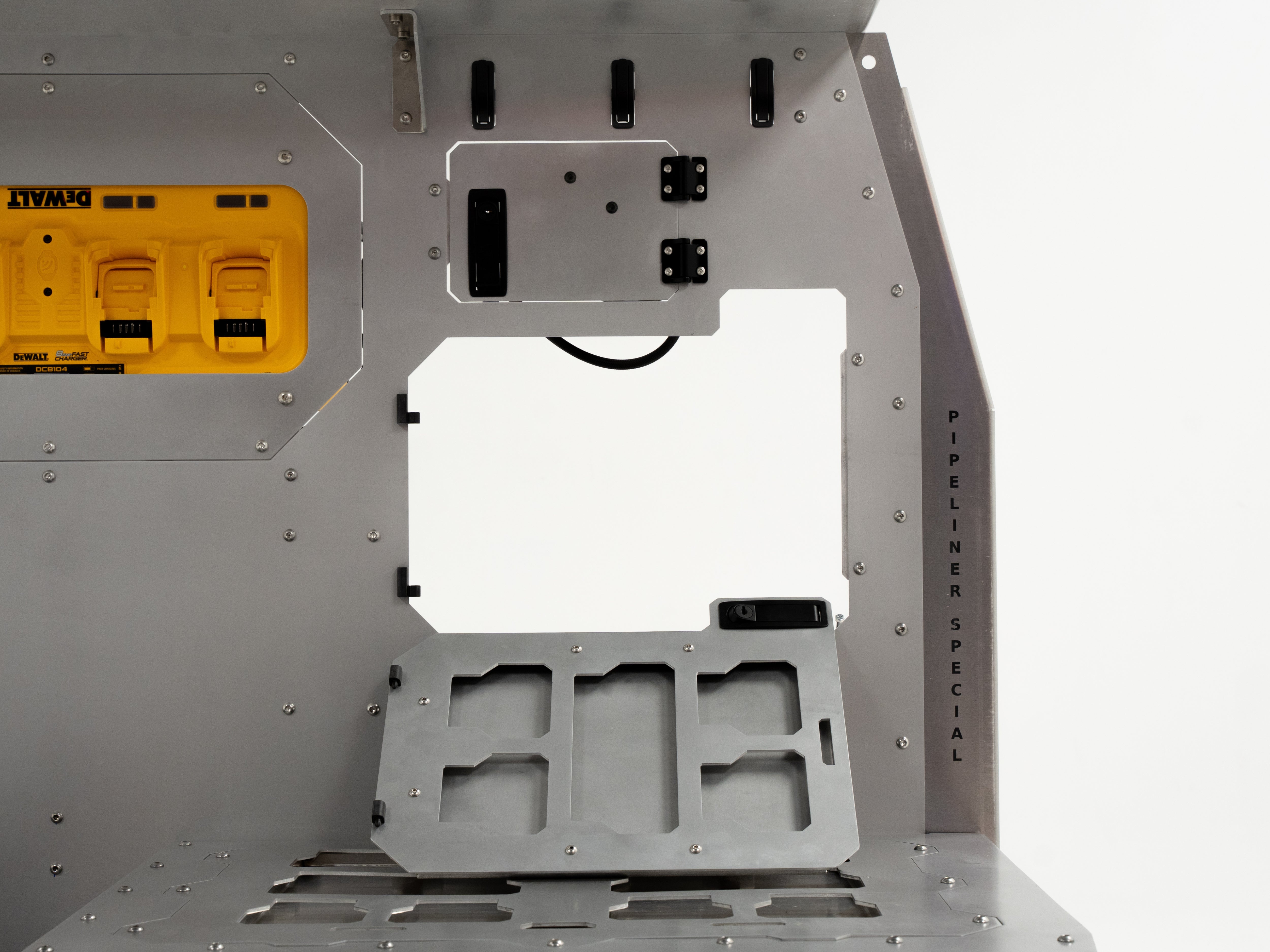 Service bay on The Pipeliner Special seat delete system designed for appliance or fridge integration.