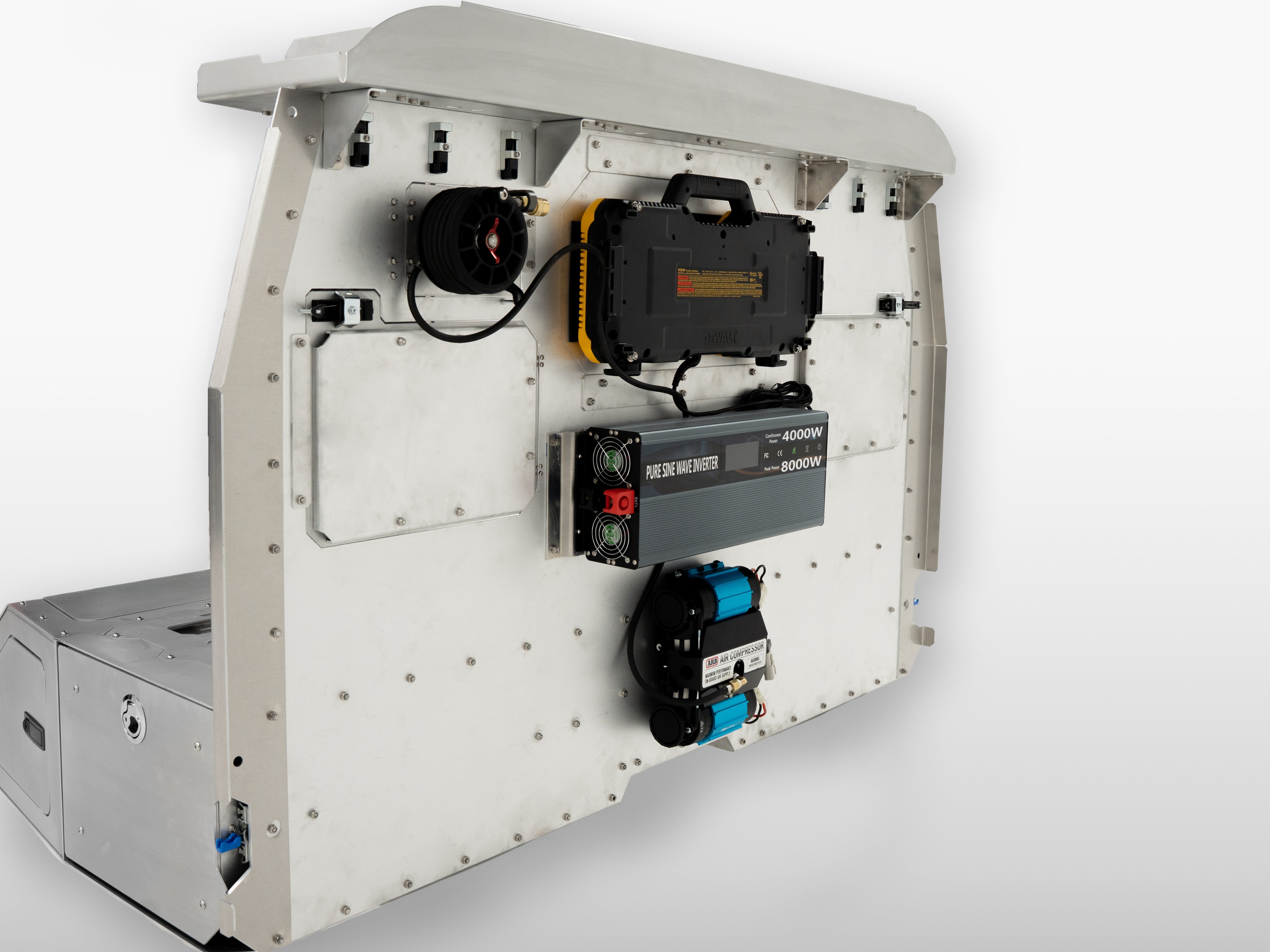 Rear access view of The Pipeliner Special showing installed wiring and power components.